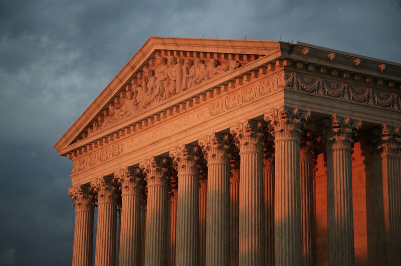 FILE - In this Oct. 4, 2018 file photo, the U.S. Supreme Court is seen at sunset in Washington. (AP Photo/Manuel Balce Ceneta)