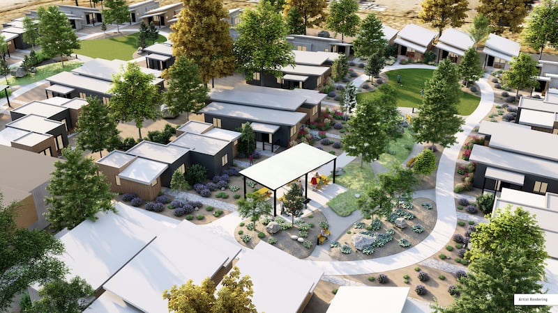 A rendering of The Other Side Village, a tiny home community planned in Salt Lake City.