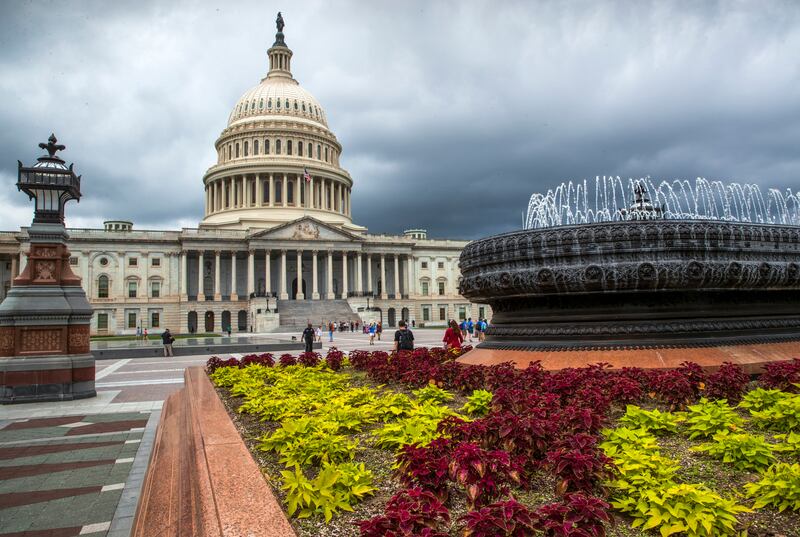 The Capitol in Washington is seen under stormy skies.