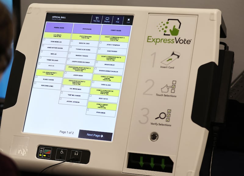 An express vote machine at the Weber County Elections Cffice in Ogden is pictured on Oct. 26, 2022.
