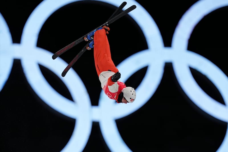 Switzerland’s Pirmin Werner competes during the men’s aerials qualification at the 2022 Winter Olympics in Zhangjiakou, China.
