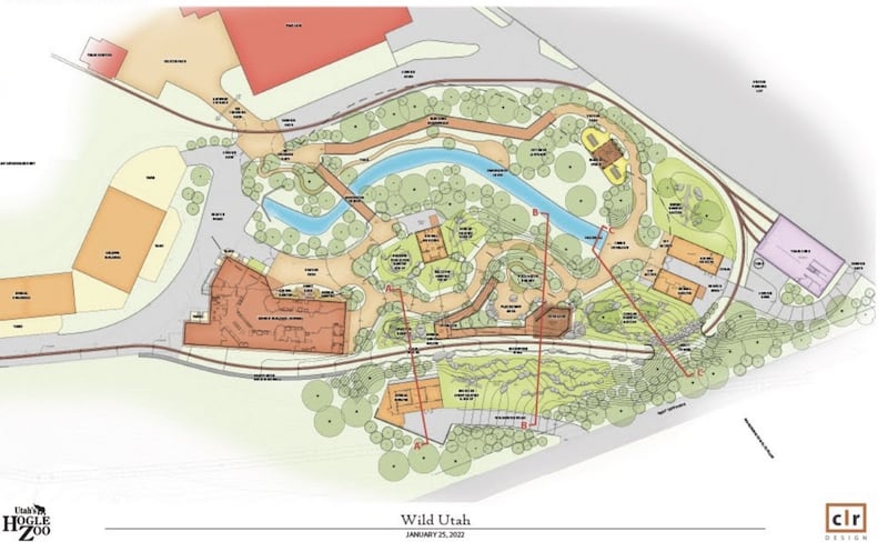 A map showing where the Aline W. Skaggs Wild Utah and Norma W. Matheson Education Animal Center will be located within Utah’s Hogle Zoo. The exhibit is expected to open in the fall of 2023.