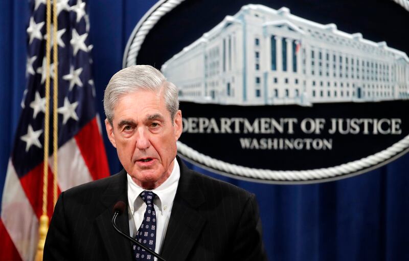FILE - In this May 29, 2019, file photo, Special counsel Robert Mueller speaks at the Department of Justice in Washington, about the Russia investigation. (AP Photo/Carolyn Kaster, File)
