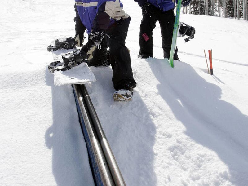 Snowboard instructor Oscar Marquina teaches an instructor workshop with fellow instructors Adam Parslow and Kyle Hillman at Beaver Mountain ski fesort in Logan Canyon in March of 2013.