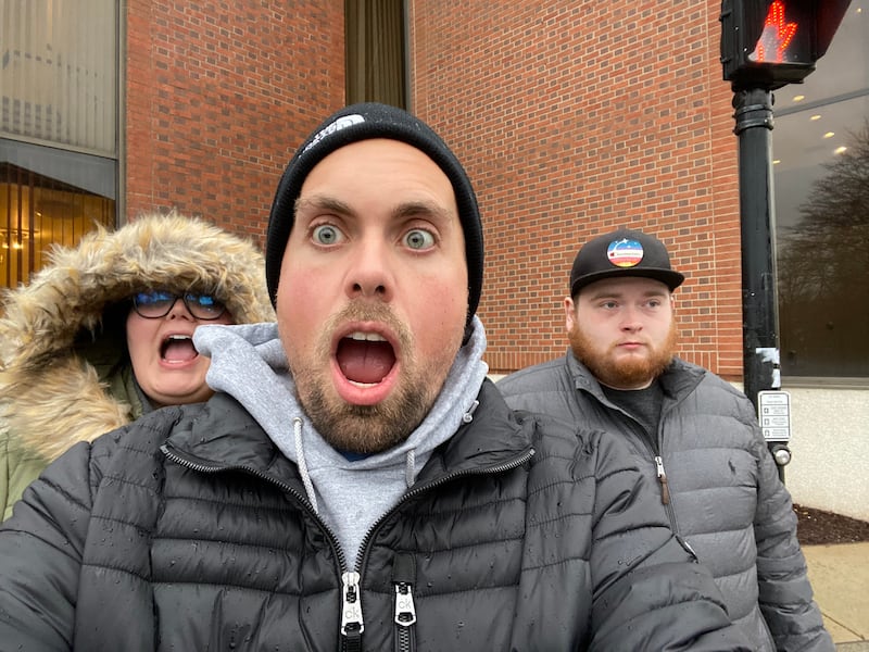 A photo of me, my sister and brother-in-law after lunch in Amherst, Mass.