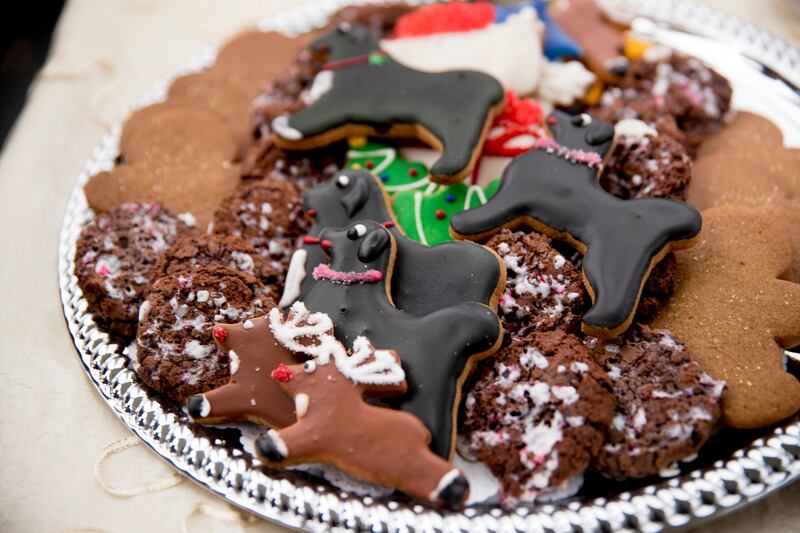 Holliday cookies are put out during a preview of the 2016 holiday decor, Tuesday, Nov. 29, 2016, in Washington.
