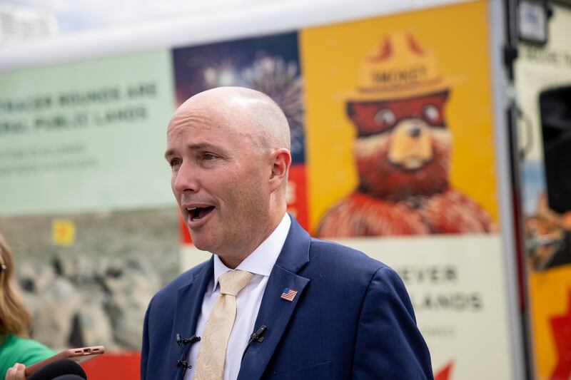 Gov. Spencer Cox speaks during a press conference in North Salt Lake warning residents about wildfire risks on June 5, 2023.