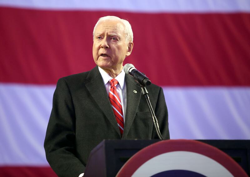 Sen. Orrin Hatch speaks during the Utah Republican Party Nominating Convention at the Maverik Center in West Valley City on Saturday, April 21, 2018.