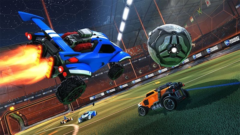 "Rocket League" challenges players on opposing teams to knock a ball into each others' goals using acrobatic cars.