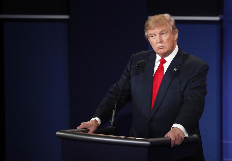 Republican presidential nominee Donald Trump debates with Democratic presidential nominee Hillary Clinton during the third presidential debate at UNLV in Las Vegas, Wednesday, Oct. 19, 2016.