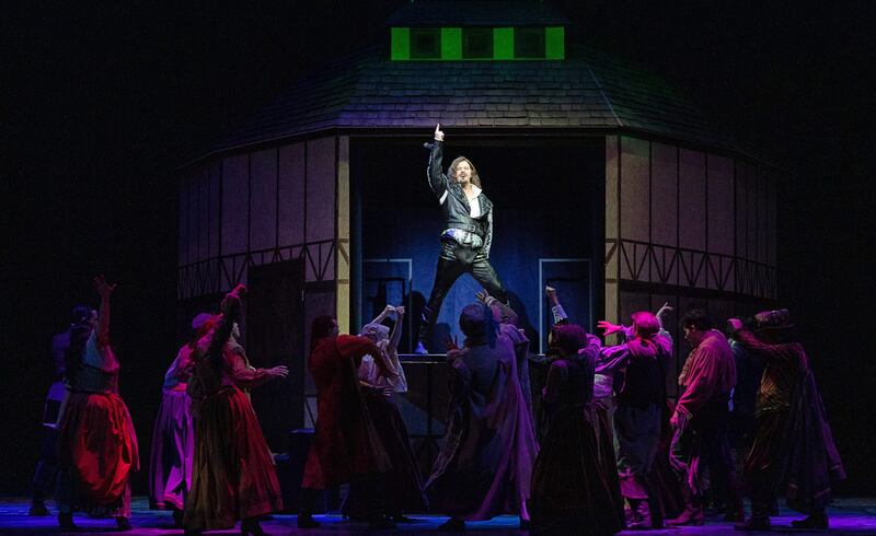 Matthew Hydzik plays the Renaissance rock star Shakespeare.