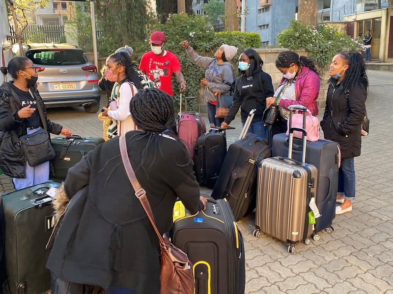 Missionaries of the Ethiopia Addis Ababa Mission of The Church of Jesus Christ of Latter-day Saints prepare to leave Ethiopia.