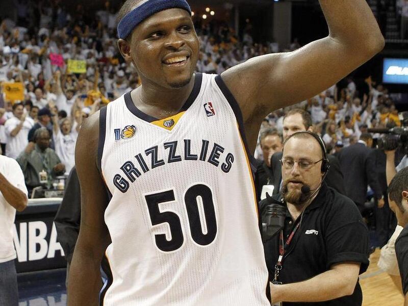 FILE - This May 7, 2011, file photo shows Memphis Grizzlies forward Zach Randolph (50) leaving the court after the Grizzlies beat the Oklahoma City Thunder in Game 3 of a second-round NBA basketball series in Memphis, Tenn. Police have searched the Oregon