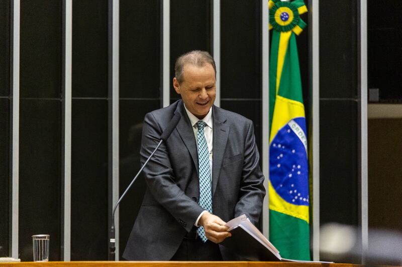 Elder Joni Luiz Koch speaks during the special session in the Chamber of Deputies in Brasília, Brazil.
