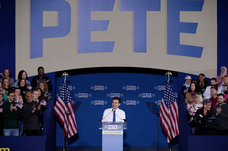 Pete Buttigieg announces that he will seek the Democratic presidential nomination during a rally in South Bend, Ind., Sunday, April 14, 2019. Buttigieg, 37, is serving his second term as the mayor of South Bend.