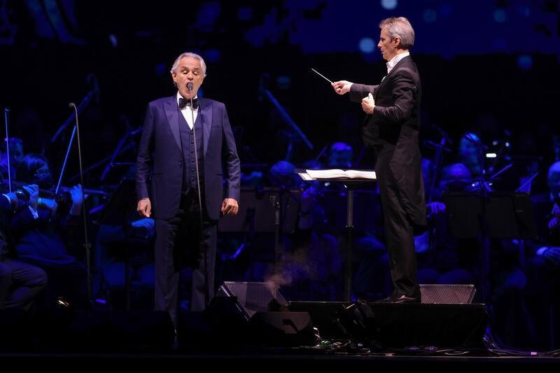 Andrea Bocelli performs at Salt Lake City’s Vivint Arena as part of his “Believe” world tour.