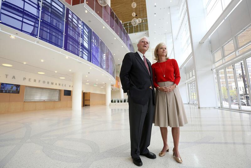 Spencer Eccles and his daughter Lisa Eccles stand in the new Eccles Theater in Salt Lake City on Tuesday, Oct. 11, 2016.