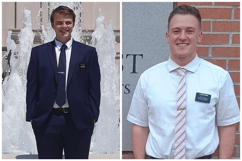 Elder Tyson Gene Haycock, left, and Elder Michael Austin Davis, right, died in a car crash in New Mexico Thursday.