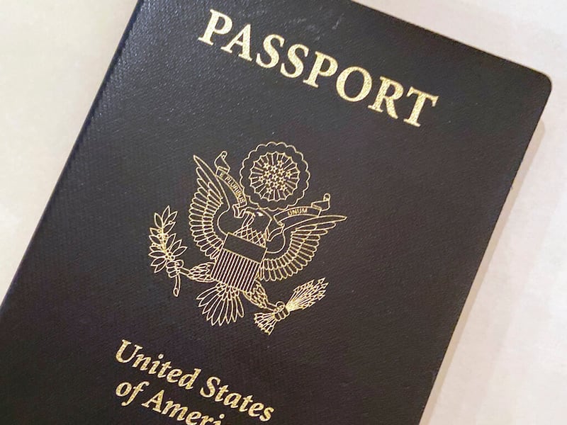 A U.S. passport cover in Washington.