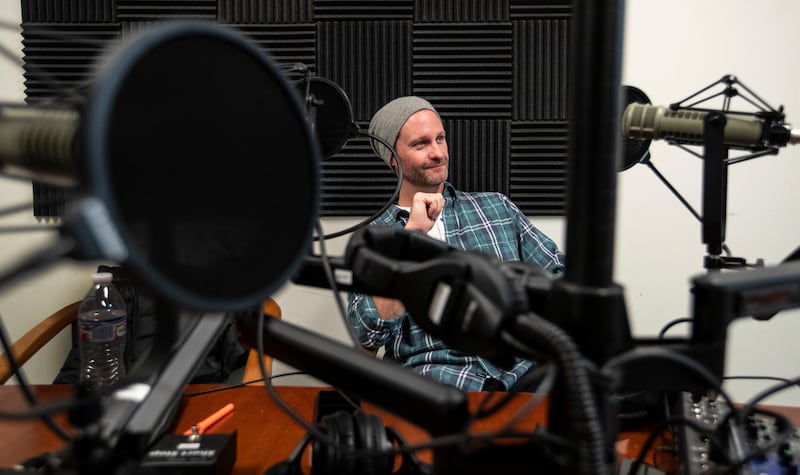 Spencer Checketts in the podcasting studio at the Deseret News offices in Salt Lake City on Tuesday, Dec. 4, 2018. Checketts is restarting his career as a podcaster.