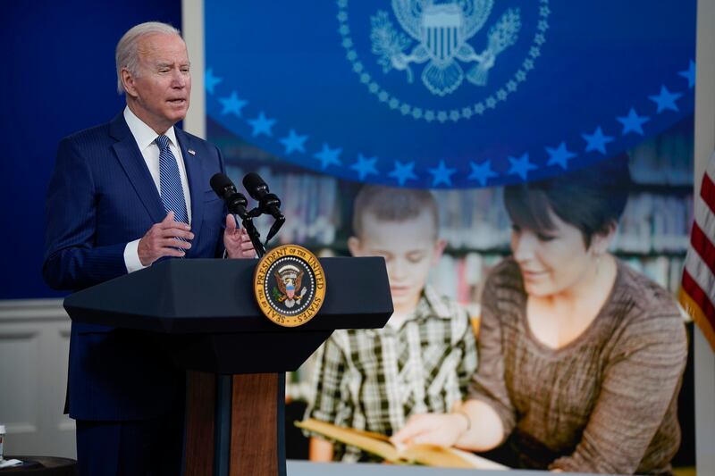 President Joe Biden speaks during an event in the South Court Auditorium on the White House campus in Washington.