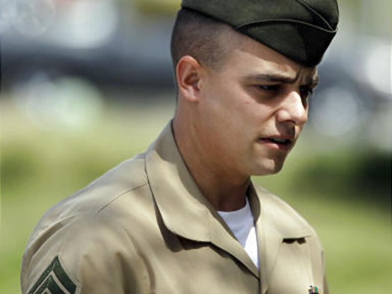 Marine Corps Staff Sgt. Frank Wuterich arrives for a pretrial hearing Friday at Camp Pendleton.
