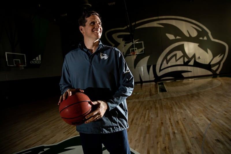 Utah Valley University basketball head coach Mark Madsen poses for a photo at the team's practice facility in Orem on Thursday, May 9, 2019.