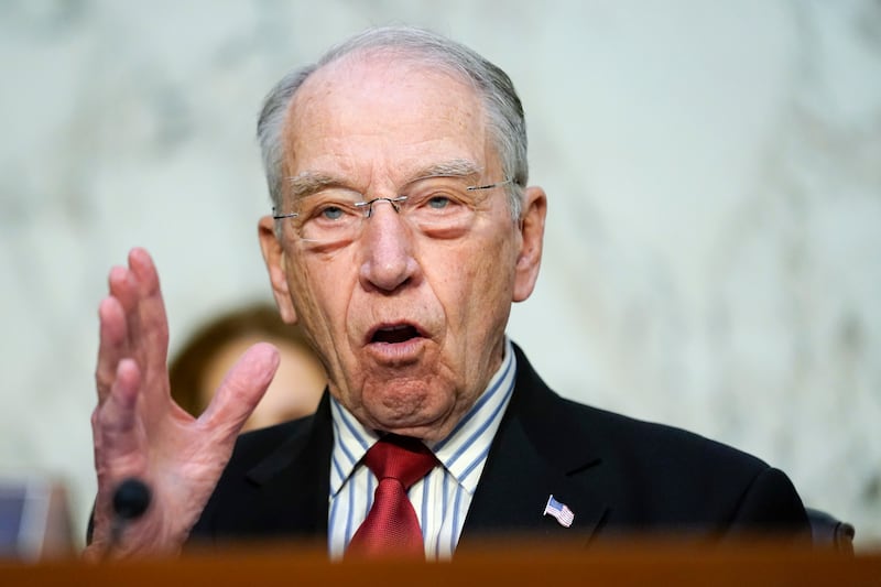 Sen. Chuck Grassley, R-Iowa, questions Supreme Court nominee Ketanji Brown Jackson during a hearing on March 22, 2022.