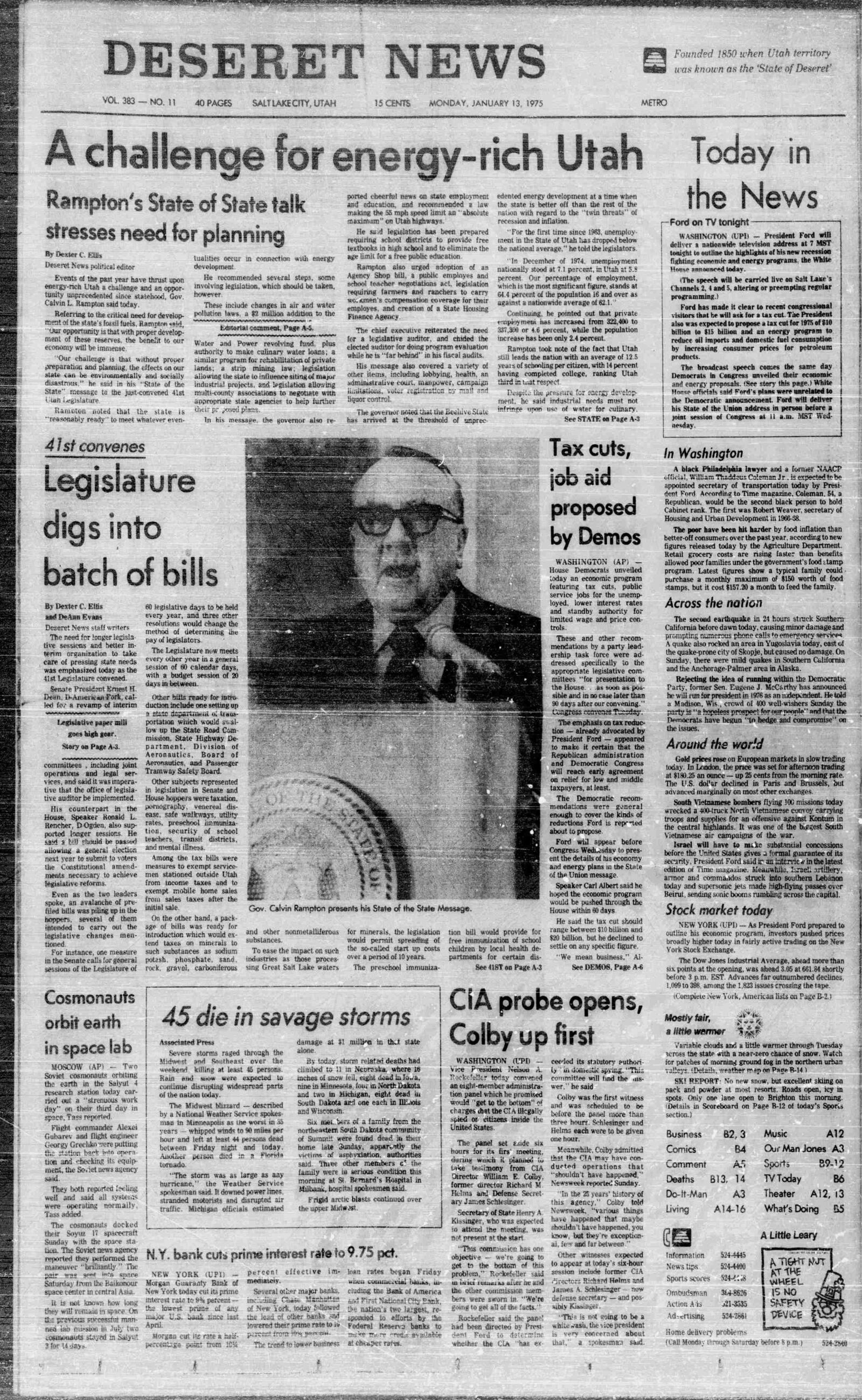 Deseret News archives: New Gov. Dern urged Utahns to ‘live within their ...