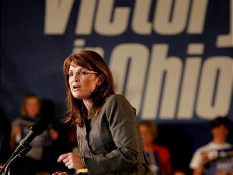 GOP vice presidential candidate Gov. Sarah Palin speaks at a rally near Wilmington, Ohio, Thursday.