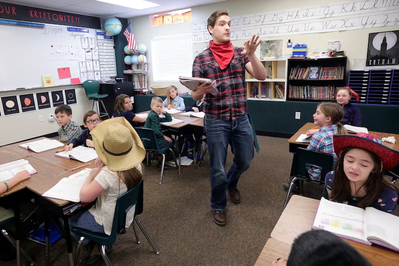 Marc Luthy teaches his third-grade class at Noah Webster Academy in Orem on Friday, Feb. 15, 2019. Some states are proposing that the Bible be taught in public schools — not for moral education, but for its literary and historical significance.