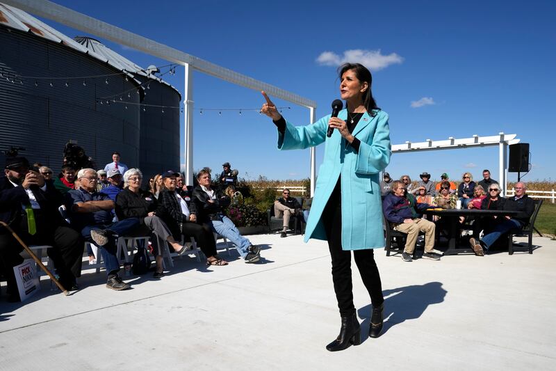 Republican presidential candidate and former South Carolina Gov. Nikki Haley speaks during a town hall in Boone, Iowa.