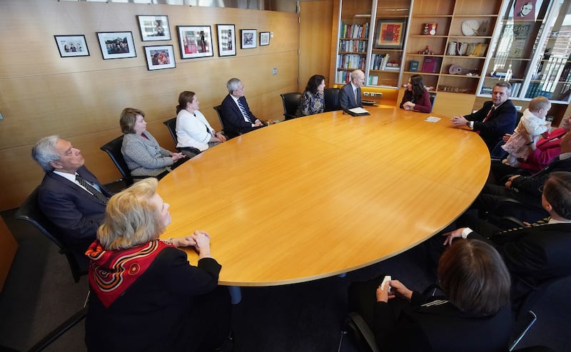 President Russell M. Nelson of The Church of Jesus Christ of Latter-day Saints and his wife, Sister Wendy Nelson, and Elder Gerrit W. Gong of the Quorum of the Twelve Apostles and his wife, Sister Susan Gong, are part of a group that meets with New Zealan