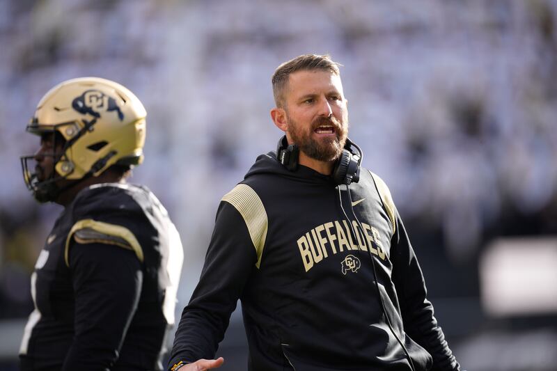 Colorado head coach Mike Sanford during game Saturday, Nov. 5, 2022, in Boulder, Colo.