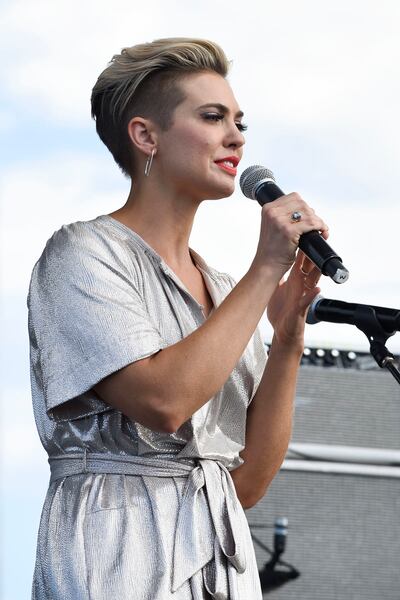 Mindy Gledhill speaks during the LoveLoud Festival at Utah Valley University in Orem in 2017.