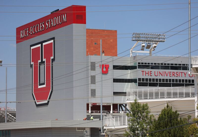 Construction continues on Rice-Eccles Stadium in Salt Lake City on Thursday, July 8, 2021.