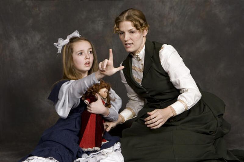 Twelve-year-old Hannah Earl, left, stars as Helen Keller and Stephanie Foster Breinholt stars as Annie Sullivan in "The Miracle Worker," which will be presented by Hale Center Theater in Orem.