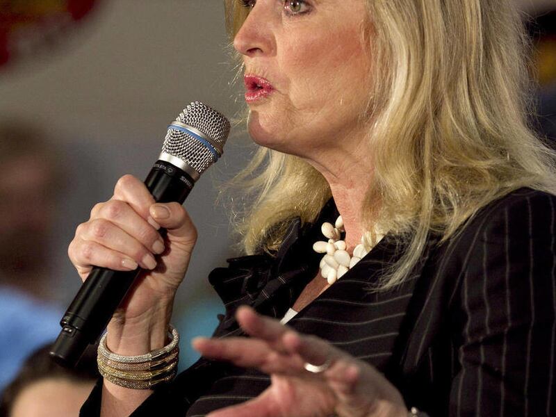 FILE - In this March 19, 2012, file photo, Ann Romney speaks during a campaign stop at a restaurant in Springfield, Ill. Romney, who gave her first late-night TV interview to Jay Leno on the "Tonight show" Tuesday, told a sometimes feisty crowd in Reno th