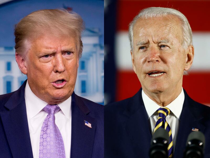 Then President Donald Trump and President-elect Joe Biden in this composite photo.