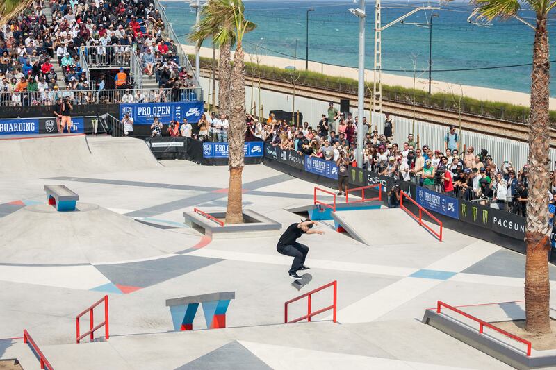 Shane O’neill competes in a Street League Skateboarding event.