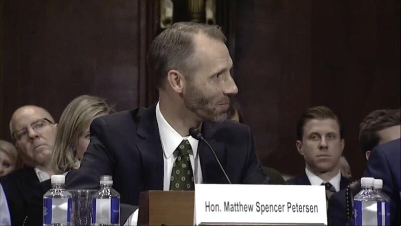 Matthew S. Petersen during a Senate Judiciary Committee hearing on Dec. 13. I think the D.C. District Court would benefit from having the substantial ability and knowledge that Matthew Petersen has accrued during the course of his distinguished legal care