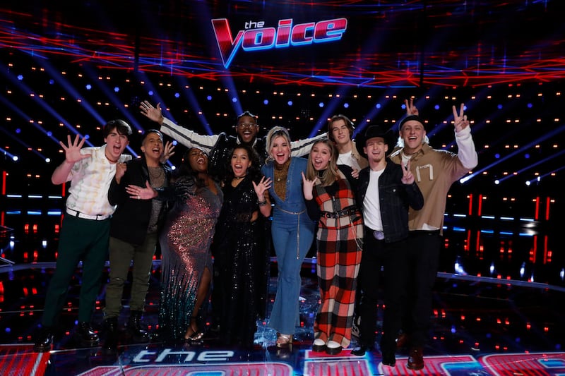 Kique, Omar Jose Cardona, Kim Cruse, Justin Aaron, Parijita Bastola, Morgan Myles, Rowan Grace, Brayden Lape, Bryce Leatherwood and Bodie on “The Voice.”