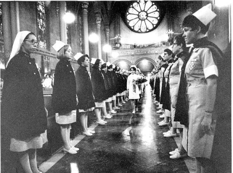 Holy Cross Nursing School in 1969. The school trained 1,100 women from 1901 to 1973. Students came from a variety of faiths.
