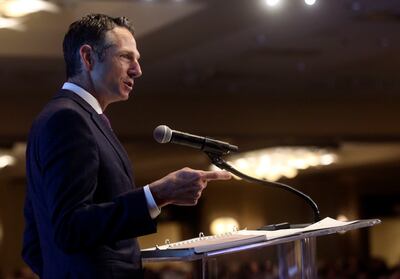 FILE - Derek Miller, president and CEO of the Salt Lake Chamber and Downtown Alliance, speaks at the Utah Economic Outlook and Public Policy Summit at the Salt Lake Marriott Downtown at City Creek in Salt Lake City on Friday, Jan. 18, 2019.