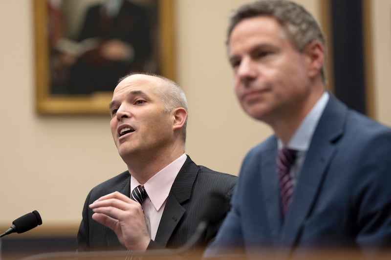 Matt Taibbi, with Michael Shellenberger, testifies during a House Judiciary subcommittee hearing on Capitol Hill in Washington.