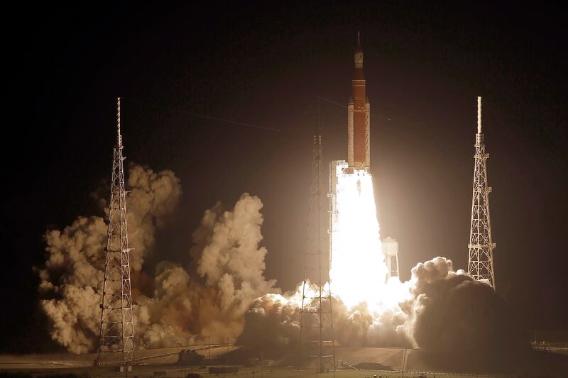 NASA’s new moon rocket lifts off from Kennedy Space Center’s Launch Pad 39-B Wednesday, Nov. 16, 2022, in Cape Canaveral, Fla.