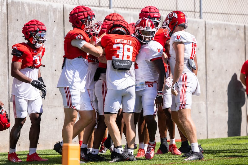 The Utah football team practices in Salt Lake City on Wednesday, Aug. 6, 2025.