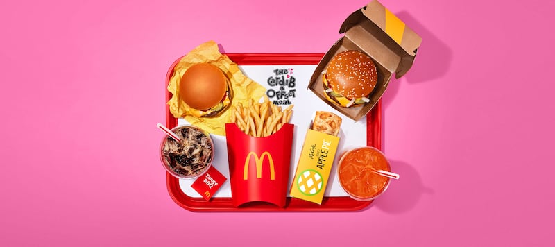 A tray full of McDonald’s menu items.