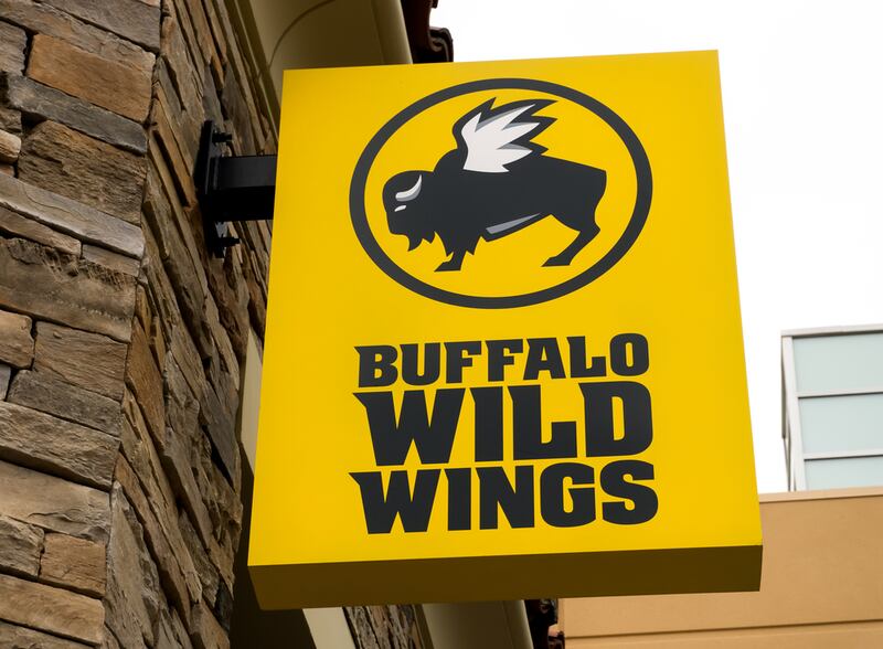 A Buffalo Wild Wings restaurant sign.