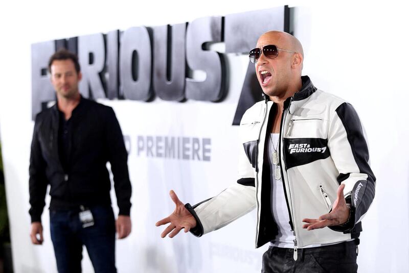 Vin Diesel arrives at the premiere of “Furious 7” at the TCL Chinese Theatre IMAX on Wednesday, April 1, 2015, in Los Angeles.